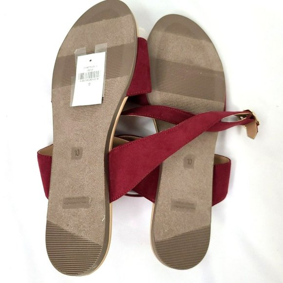 NEW Old Navy Womens Sz 10 Faux Suede Burgundy Red Ankle Strap Sandals Flats - Picture 4 of 4